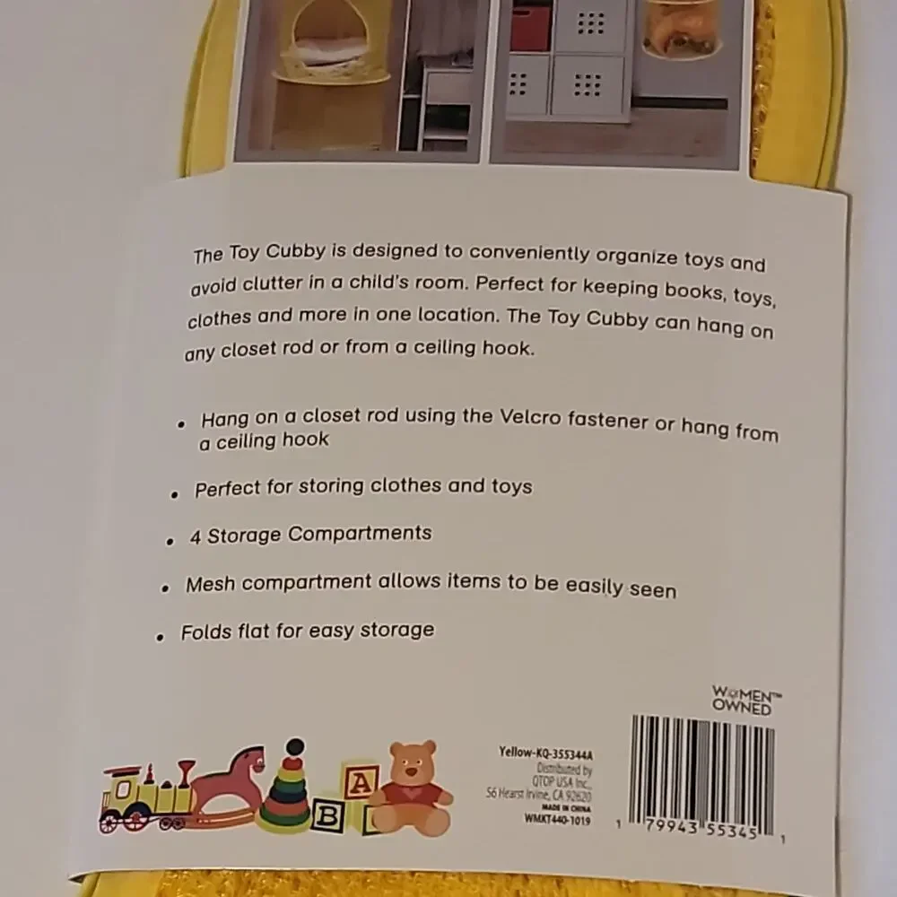 Toy Cubby 4 Compartment Mesh Toy Storage Clothing Storage Yellow 11.2 x 45